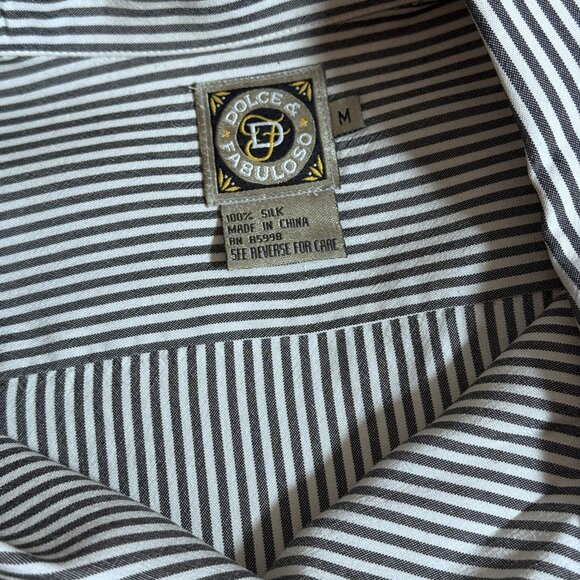 Dolce & Fabuloso 100% Silk Blouse Blue Stripes Long Sleeves Sz M - Picture 3 of 3